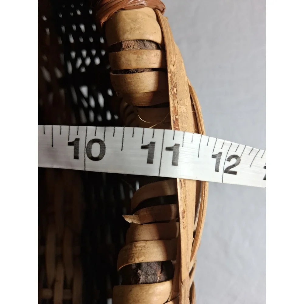 Rustic Hand Woven Gathering Basket‎ Natural Branch Handles Multi Tonal Brown Tan